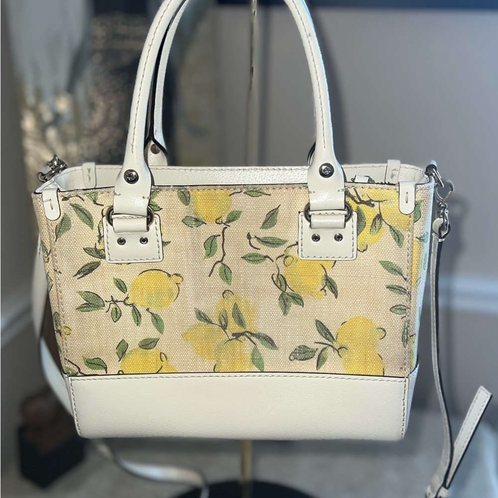 🍋Kate Spade Wellesley Lemon and Cream Linen and Leather Satchel (EUC)🍋